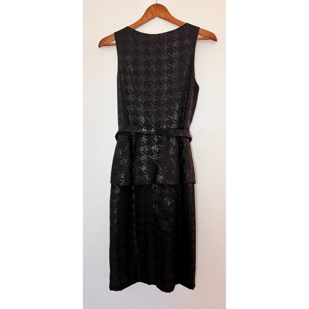 Eva Franco Vintage Black Houndstooth Peplum Dress Belted USA Made Size 6 - Picture 5 of 10